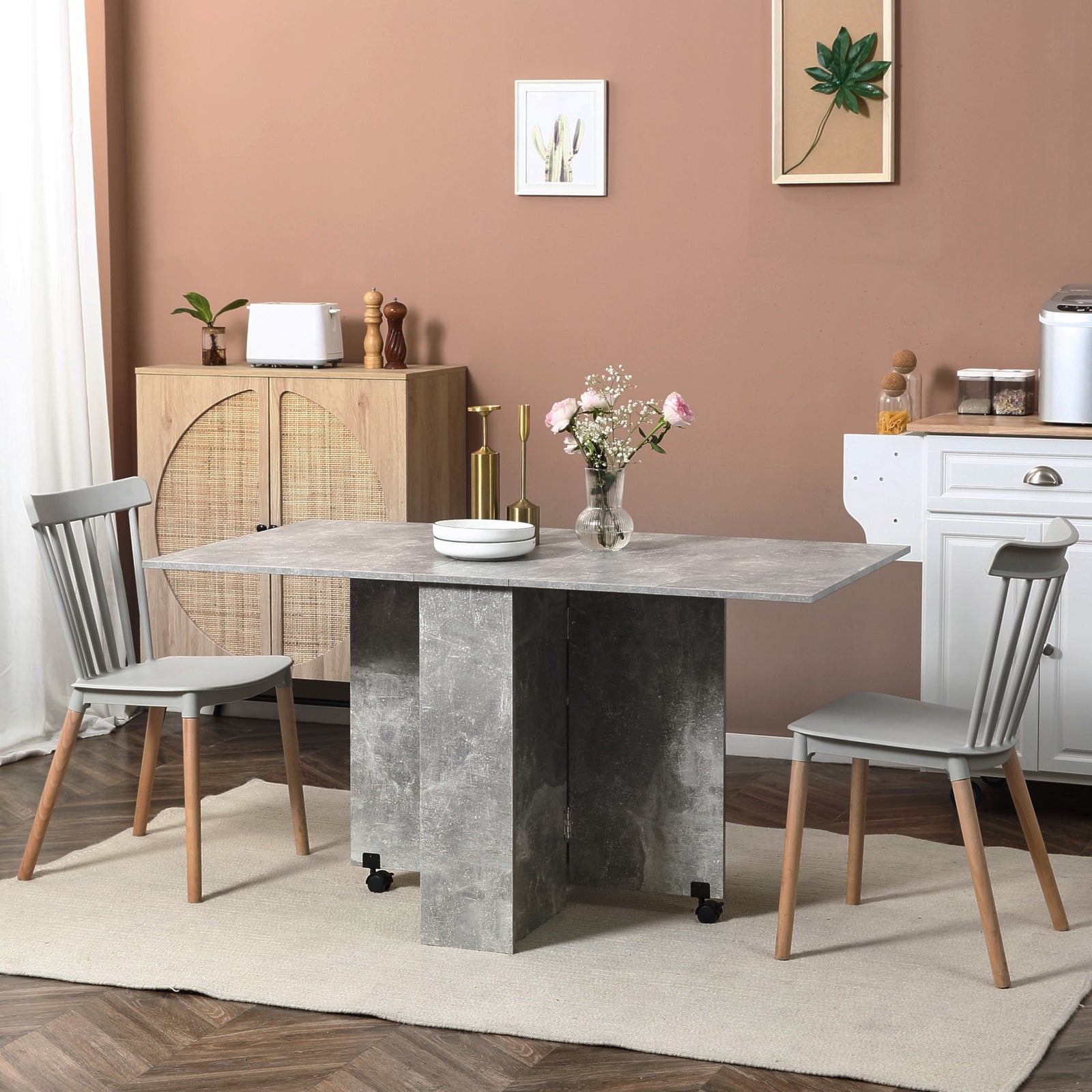 Mobile Drop Leaf Dining Table Folding Desk W/ Wheels Shelves