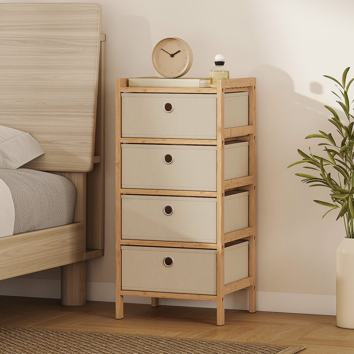 HOMCOM Chest Of Drawers, 4 Drawers Dresser With Bamboo Frame
