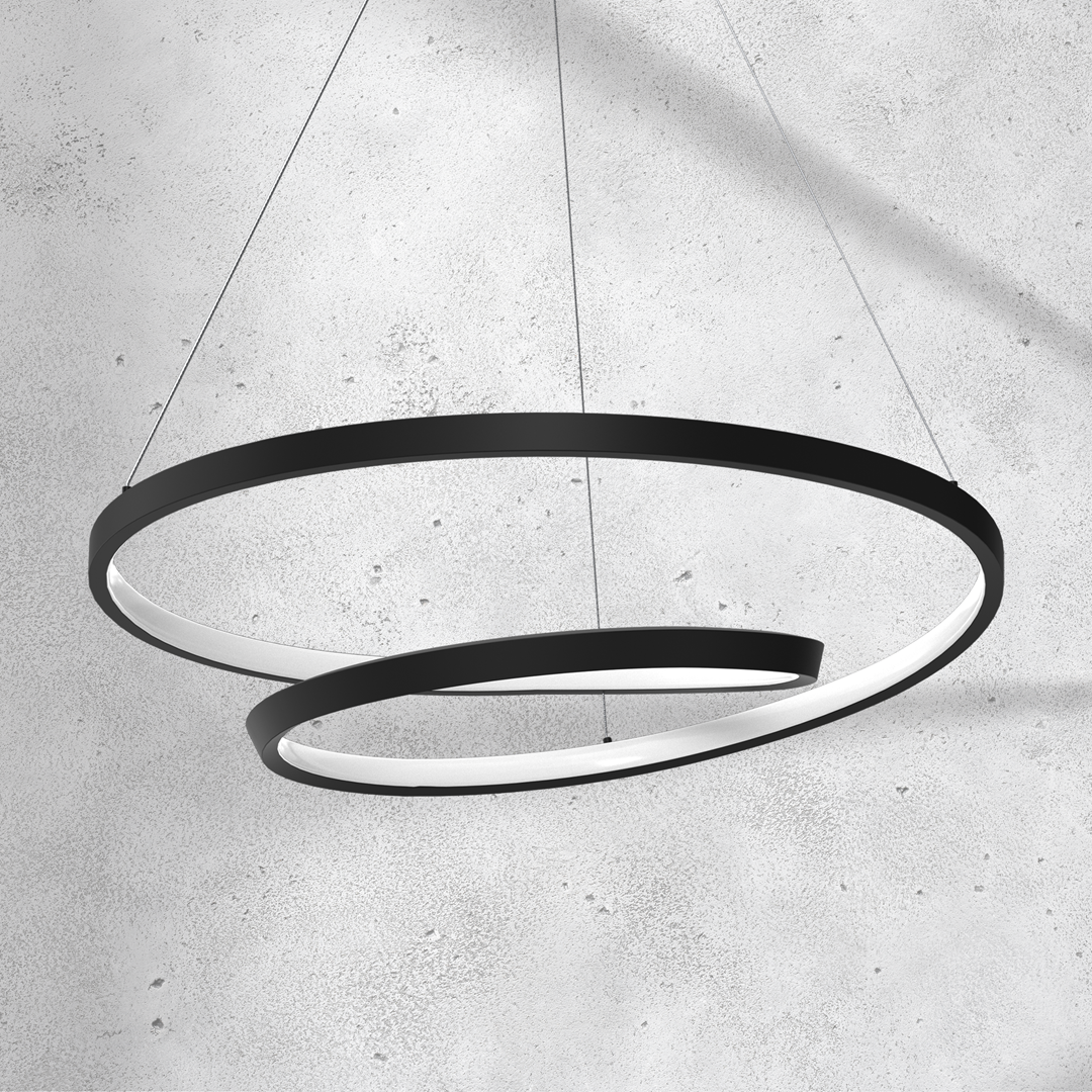 Lucero Designer Led Pendant Lamp Black 48w 50cm Monochromatic Swirl