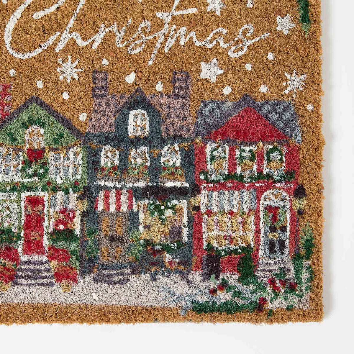 HOMESCAPES Christmas Village Doormat Coir, 40 X 60 Cm