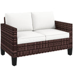 Rattan Sofa W/ Cushions, 2 Seater Garden Furniture | Brown