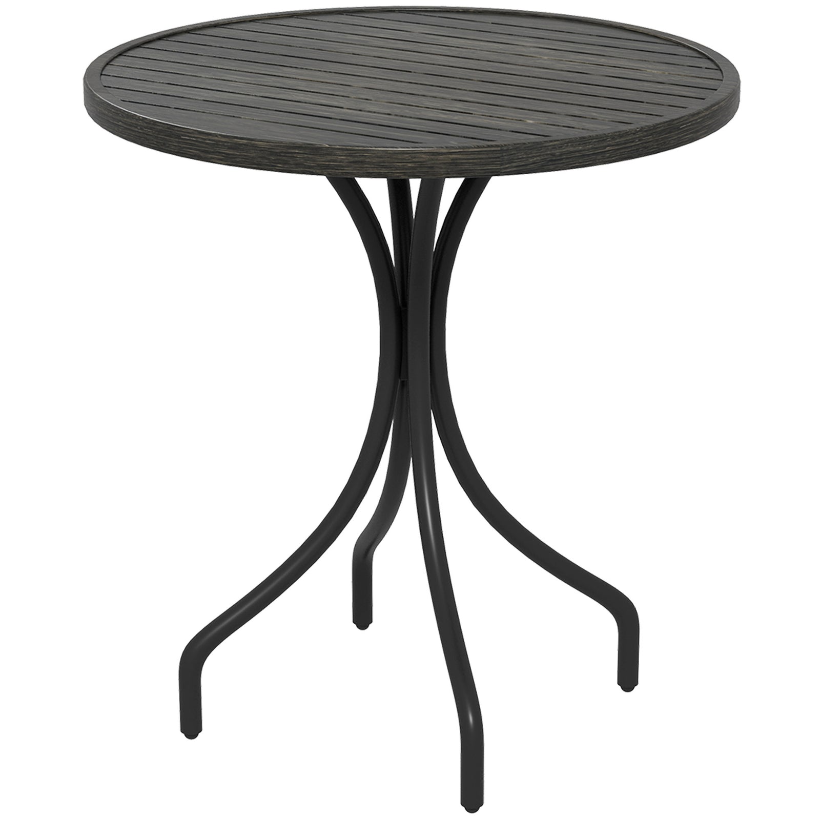 66cm Garden Table, Round Patio Table W/ Steel And Slat Top | Gray