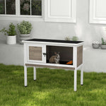 Large Elevated Indoor Outdoor Wooden Rabbit Hutch W/ Asphalt Roof, Tray | Brown