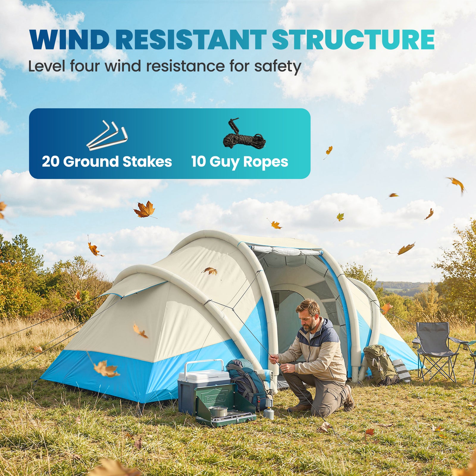 Inflatable Tent 3000mm Waterproof For 4 Person | Sky Blue