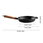 25/27cm Dia Round Cast Iron Skillet With Removable Wooden Handle | Small | Black