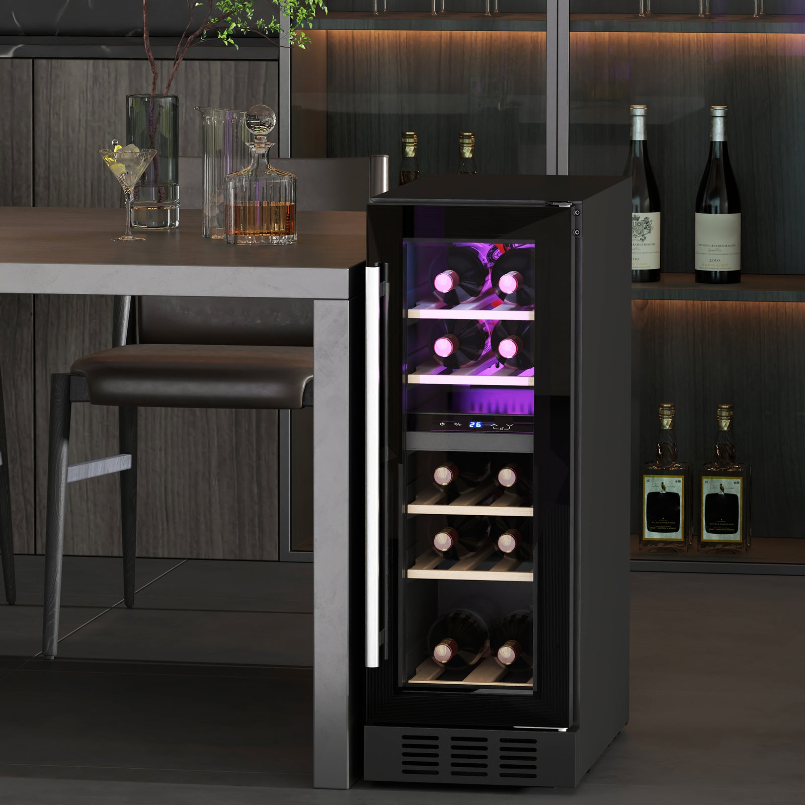 16 Bottle Dual Zone Built-in Wine Cooler Fridge Glass Door