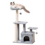 Cat Tree Activity Center W/ Scratching Post Sisal Hanging Ball Light Grey