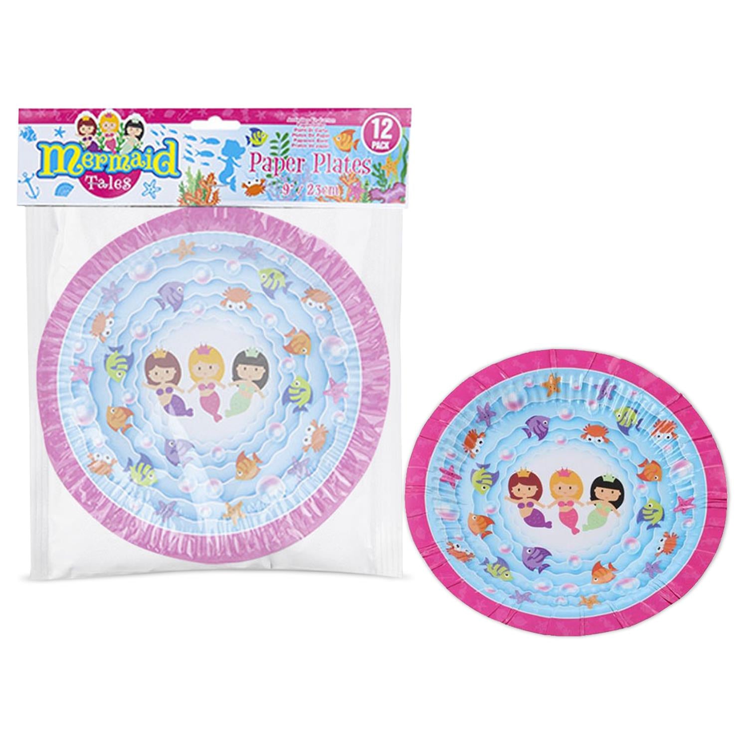 Mermaid Design 9inch 12 Disposable Paper Plates For Picnics, Parties & Barbecues