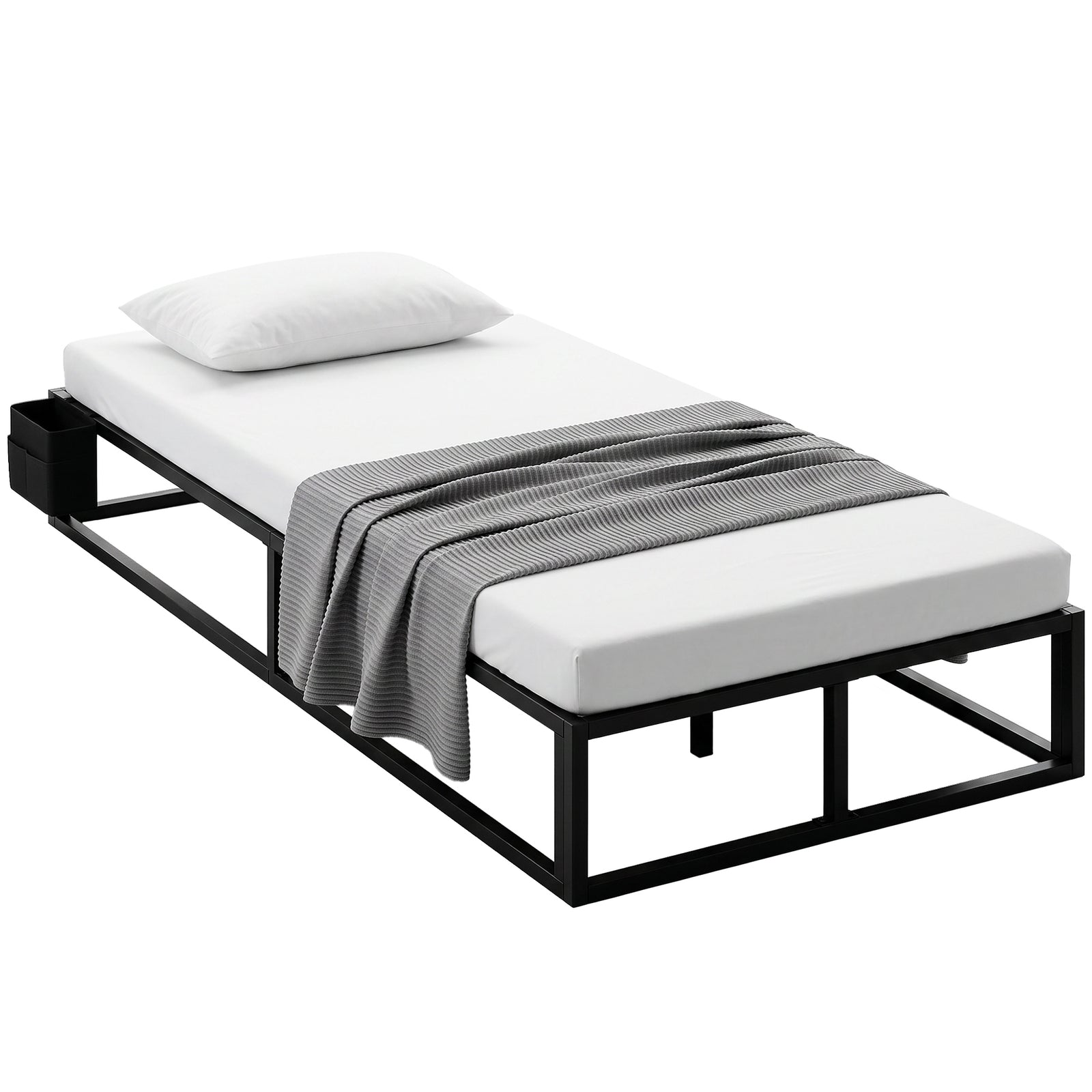 HOMCOM 12 Slats Metal Platform Bed Frame With Storage Bag, Black