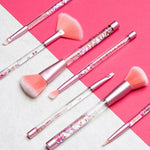 Aquarius Cosmic Makeup Brush Set 7 Piece Pink Liquid Glitter Handle Beauty Collection