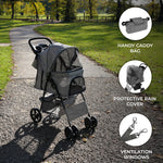Pet Stroller With Rain Cover & Caddy Bag | Grey