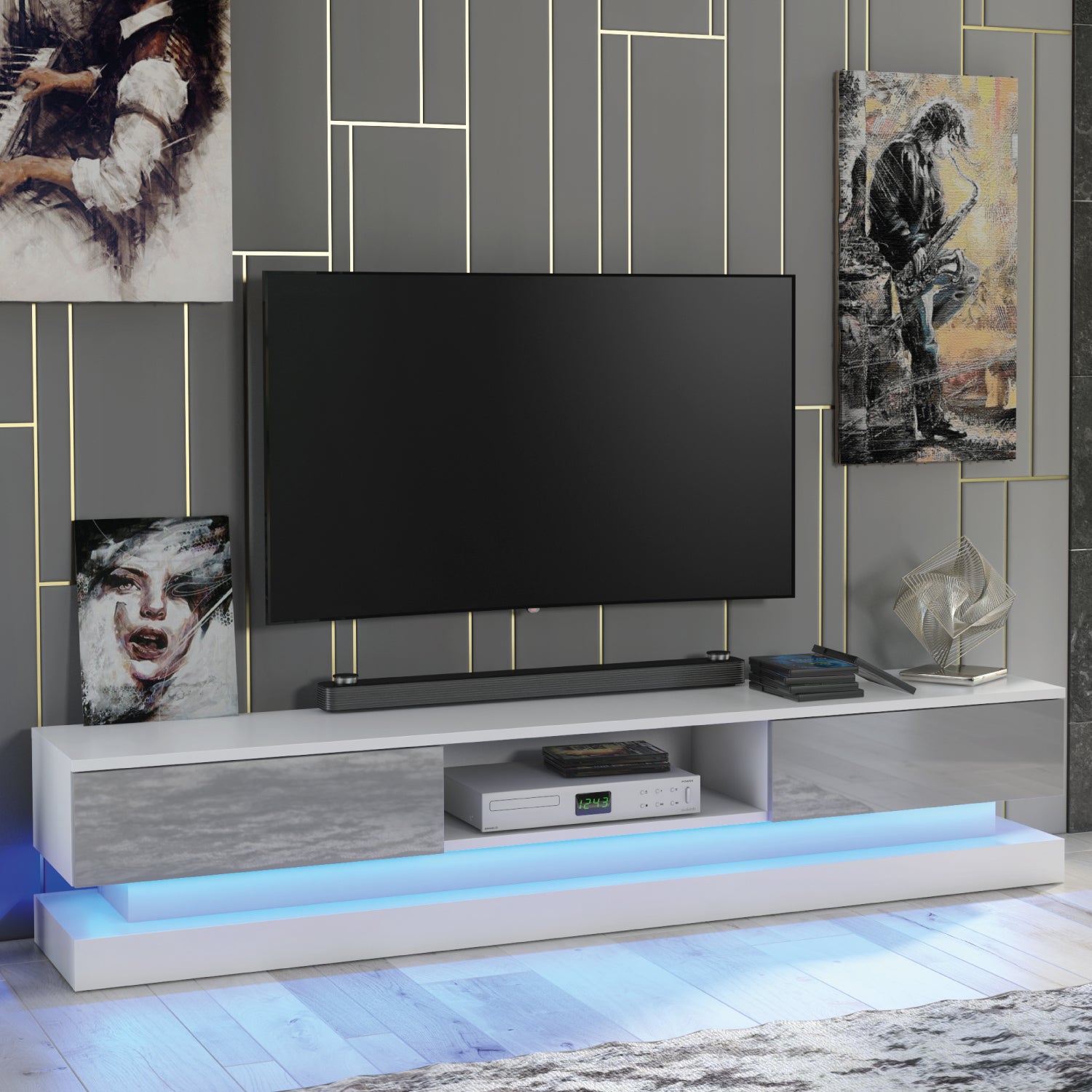 Bloom Tv Unit 180cm With Led Lights | Grey