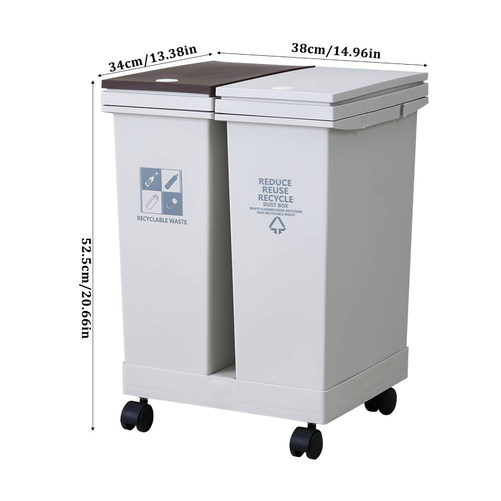 24l/40l Dual Compartment Trash Can With Lids And Wheels – Dry And Wet Waste Separation | Large