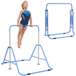 Kids Gymnastic Bar W/ Adjustable Height, Foldable Training Bar | Blue