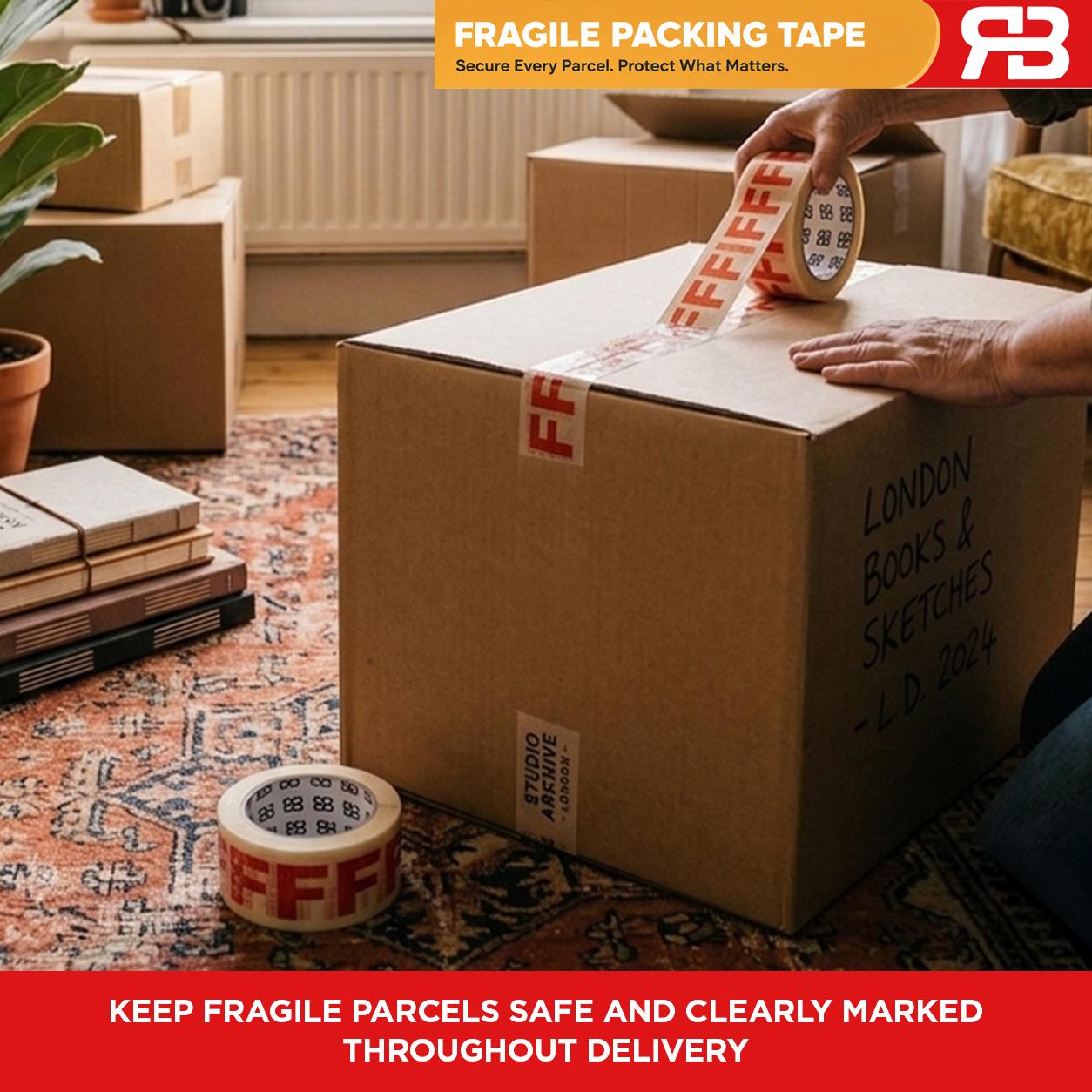 Fragile Tape 48mm X 66m Packing Tape For Parcels & Boxes | 12 Rolls