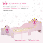Kids Wooden Princess Crown & Flower Single Bed With Safety Side Rails Slats Pink