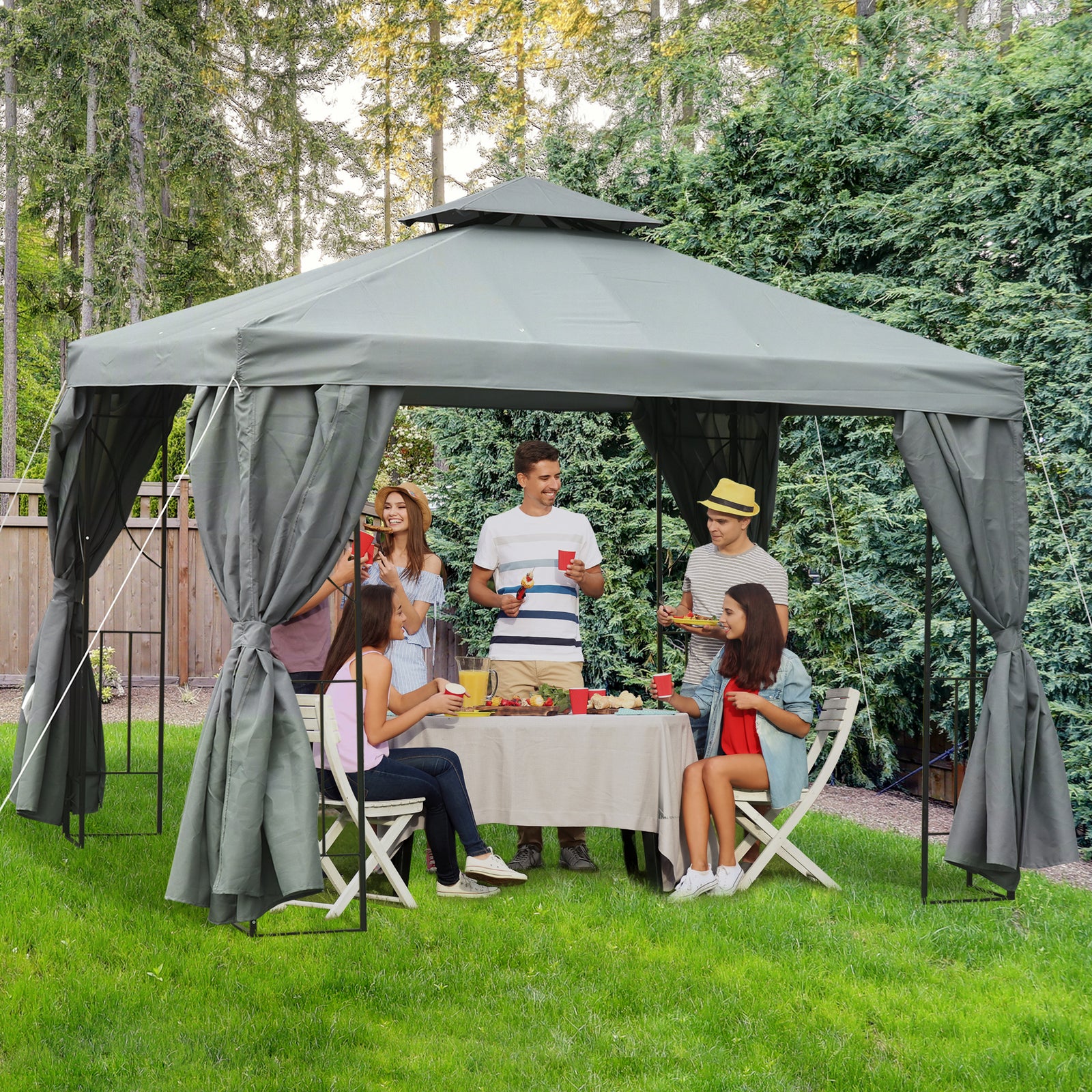 Garden Metal Gazebo Sun Shade Shelter Outdoor Party Tent | Gray