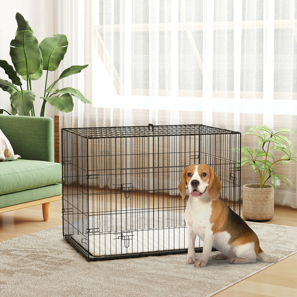 Pawhut Dog Crate With 2 Doors, Tray, Soft Cushion, For Extra Small Medium And Large Dogs | Black