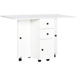 Folding Dining Table, Drop Leaf Table With Storage Drawers | White