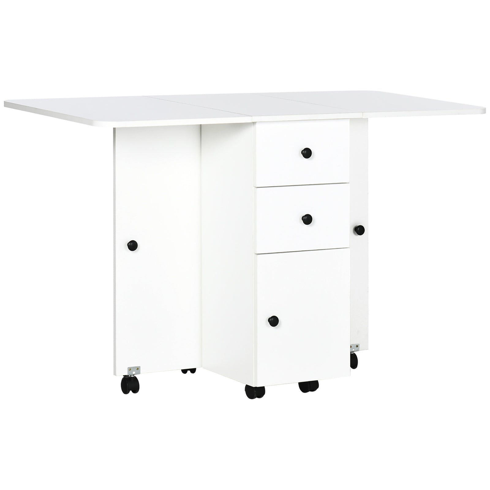 Folding Dining Table, Drop Leaf Table With Storage Drawers | White