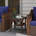 50cm Pe Rattan Coffee Table, Two-tier With Glass Top | Brown
