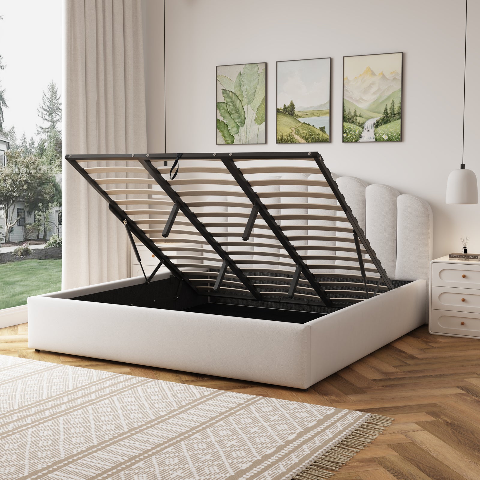 Ranson Fabric Ottoman Bed Frame | Super King | Beige