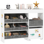Kids Toy Storage Unit With 11 Fabric Bins, 3 Stickers | White