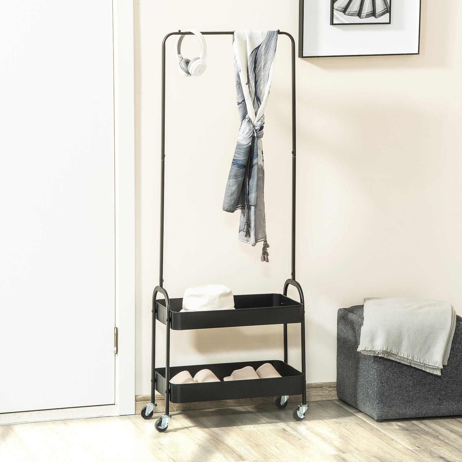 Metal Clothes Rack With Shoe Stand, Clothing Rail On Wheels