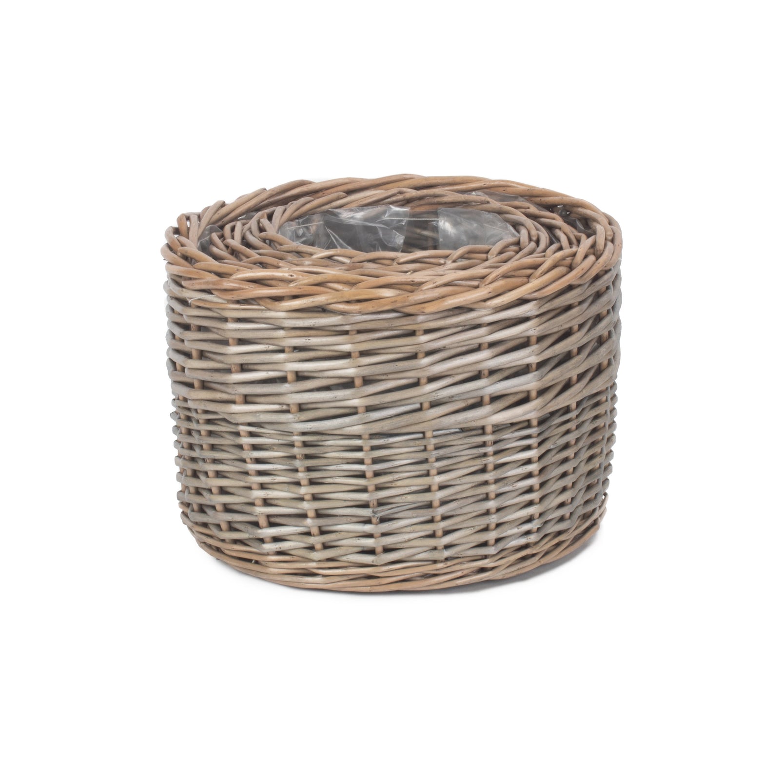 Wicker Round Antique Wash Planter | Set-of-3