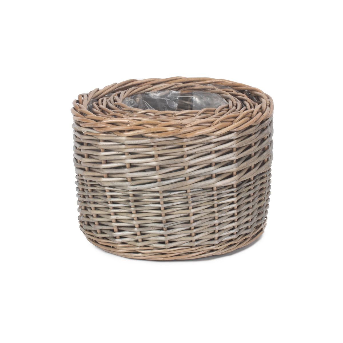 Wicker Round Antique Wash Planter | Set of 3