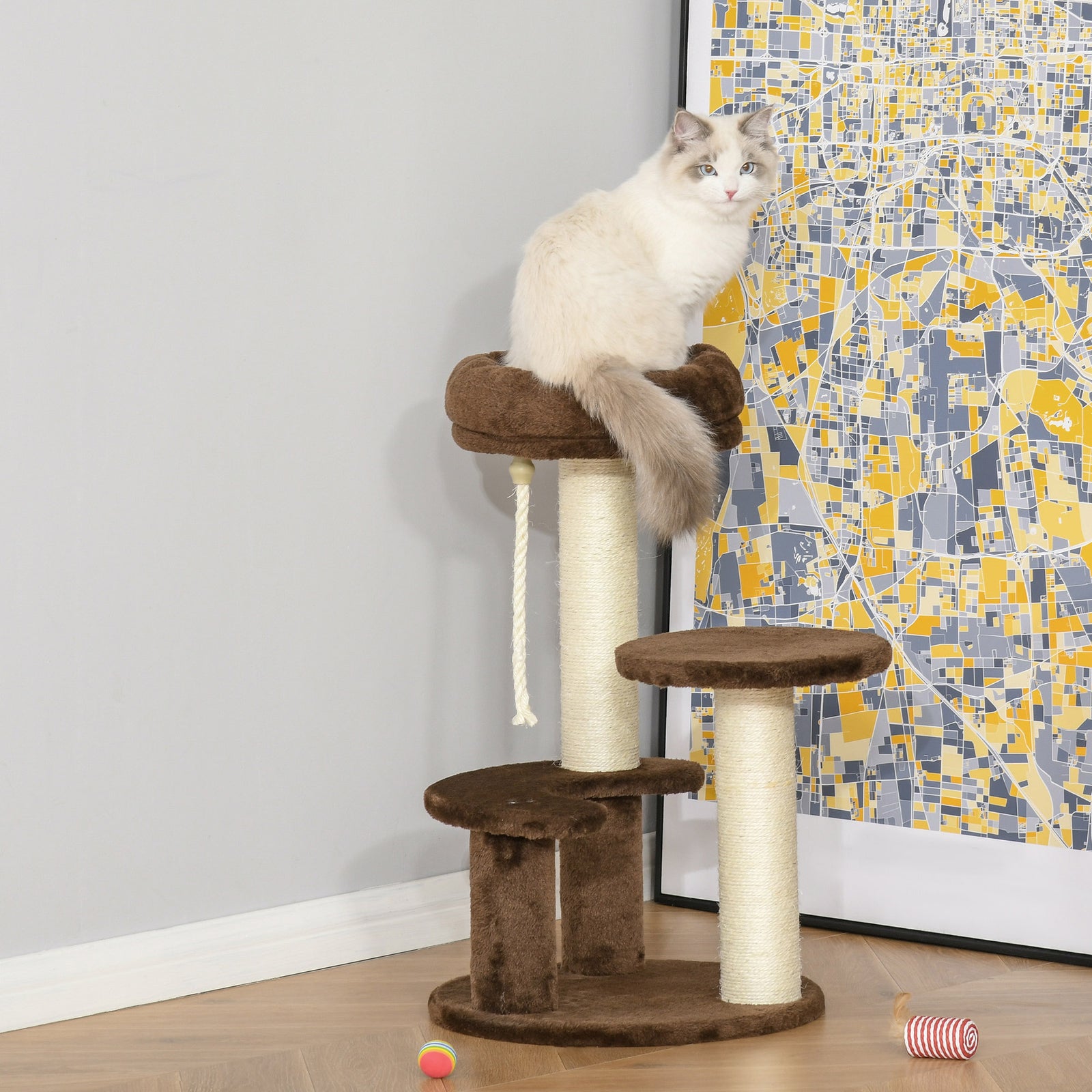 Cat Tree Scratcher Kitty Activity Center 2 Perch Sisal Rope | Brown