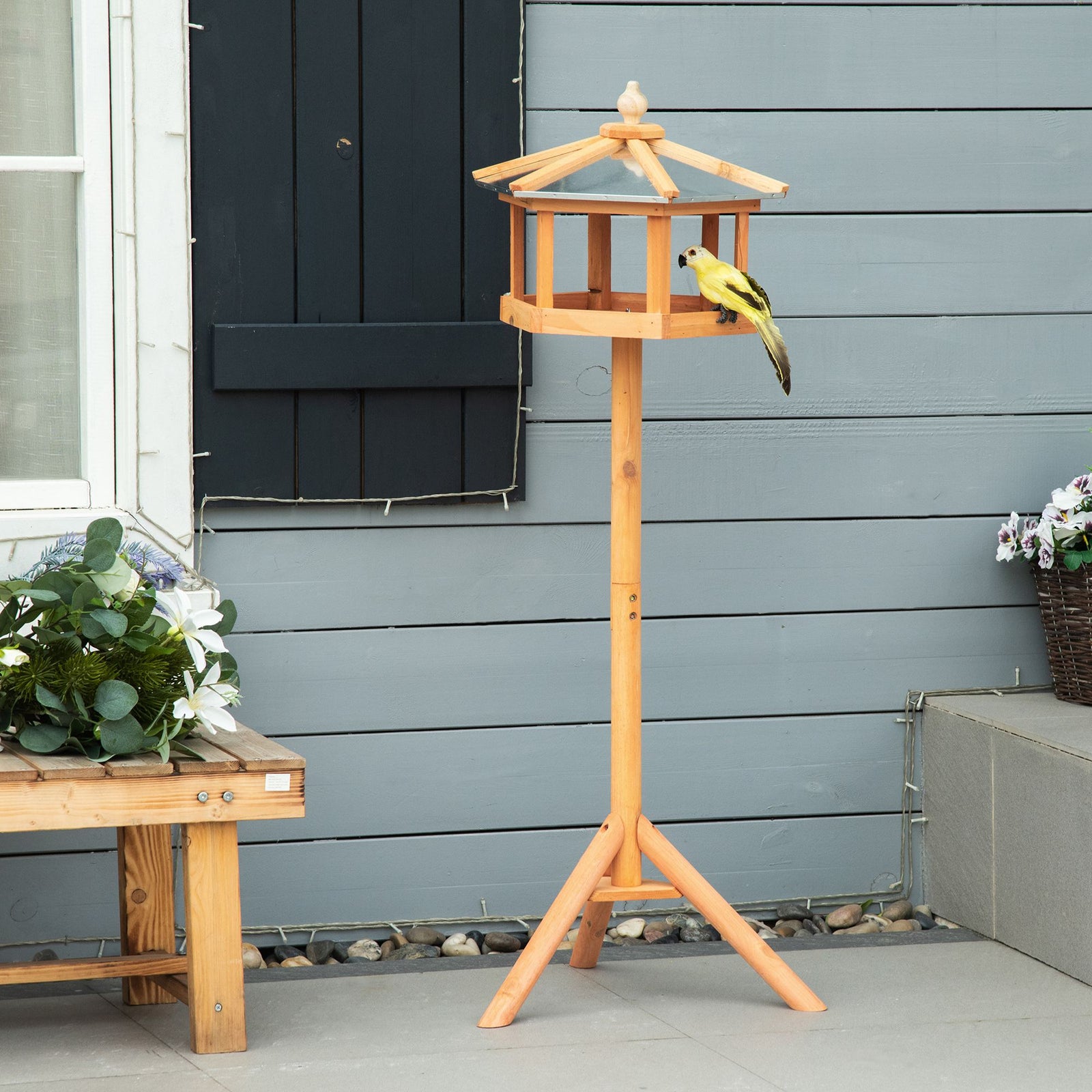 Pawhut Wooden Bird Table Free Standing Feeder Garden And Backyard Station