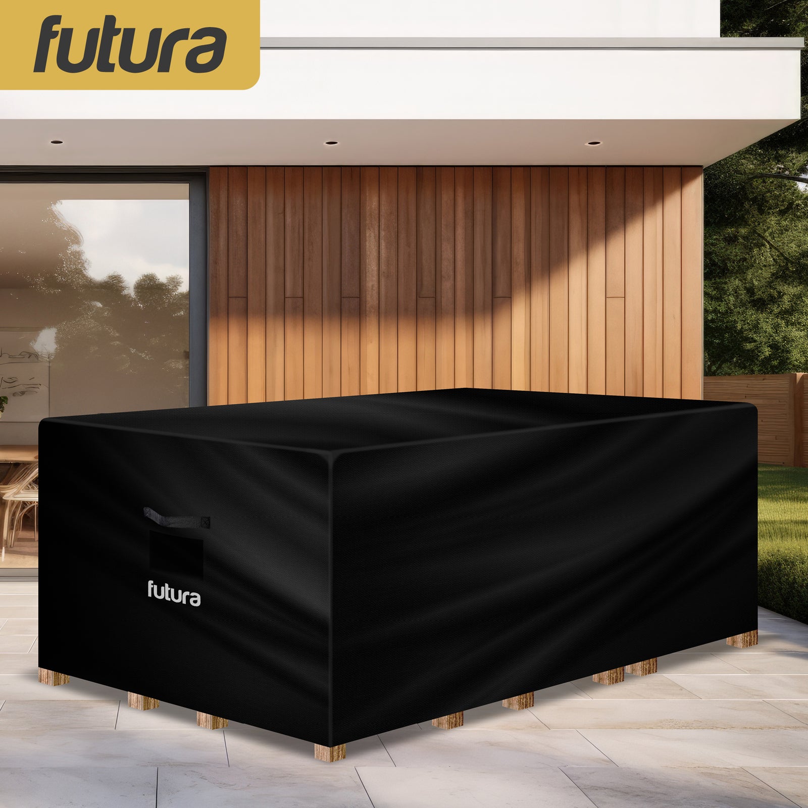 Rectangular Waterproof Garden Furniture Cover, Outdoor Patio Weatherproof Rattan Sofa Shield | 280 x 204 x 106cm | Black