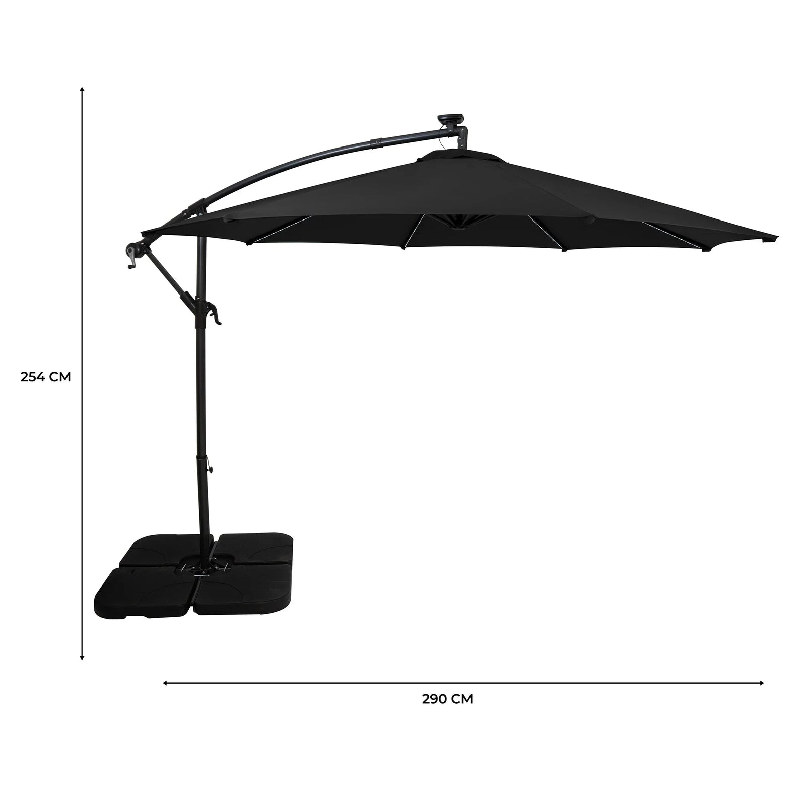 Led Cantilever Parasol 3m With Square Base | Black
