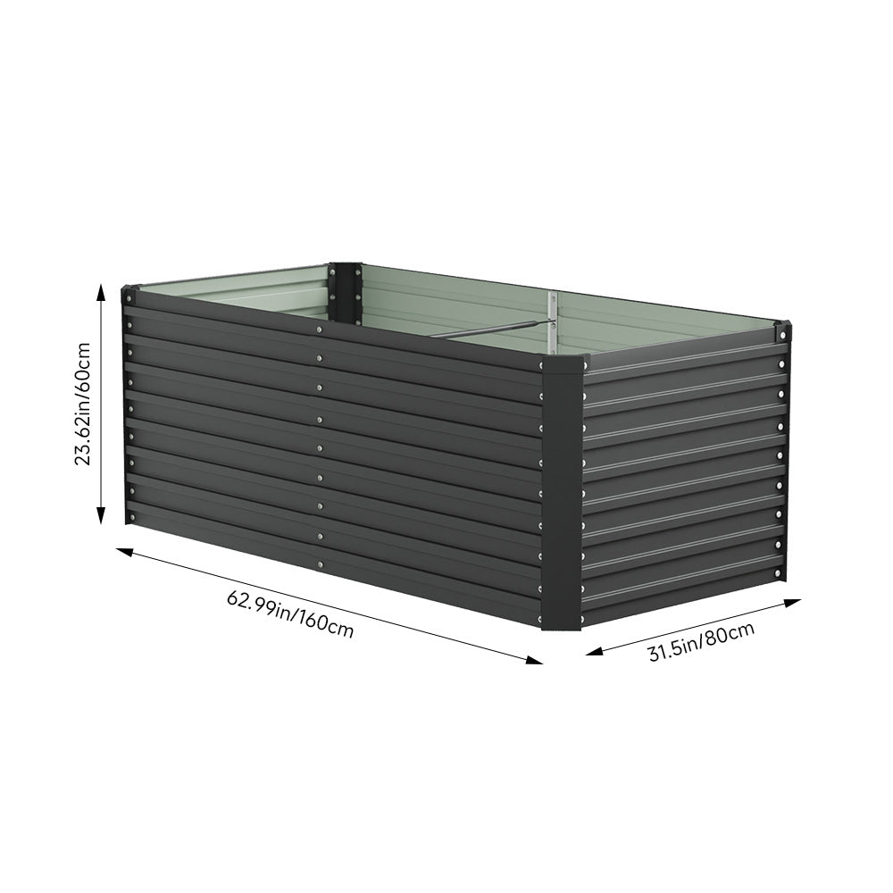 Rectangular Raised Garden Bed – Durable Steel Raised Planter With Safe Edges,160cm W X 80cm D X 60cm H,3 Support Bars | Black