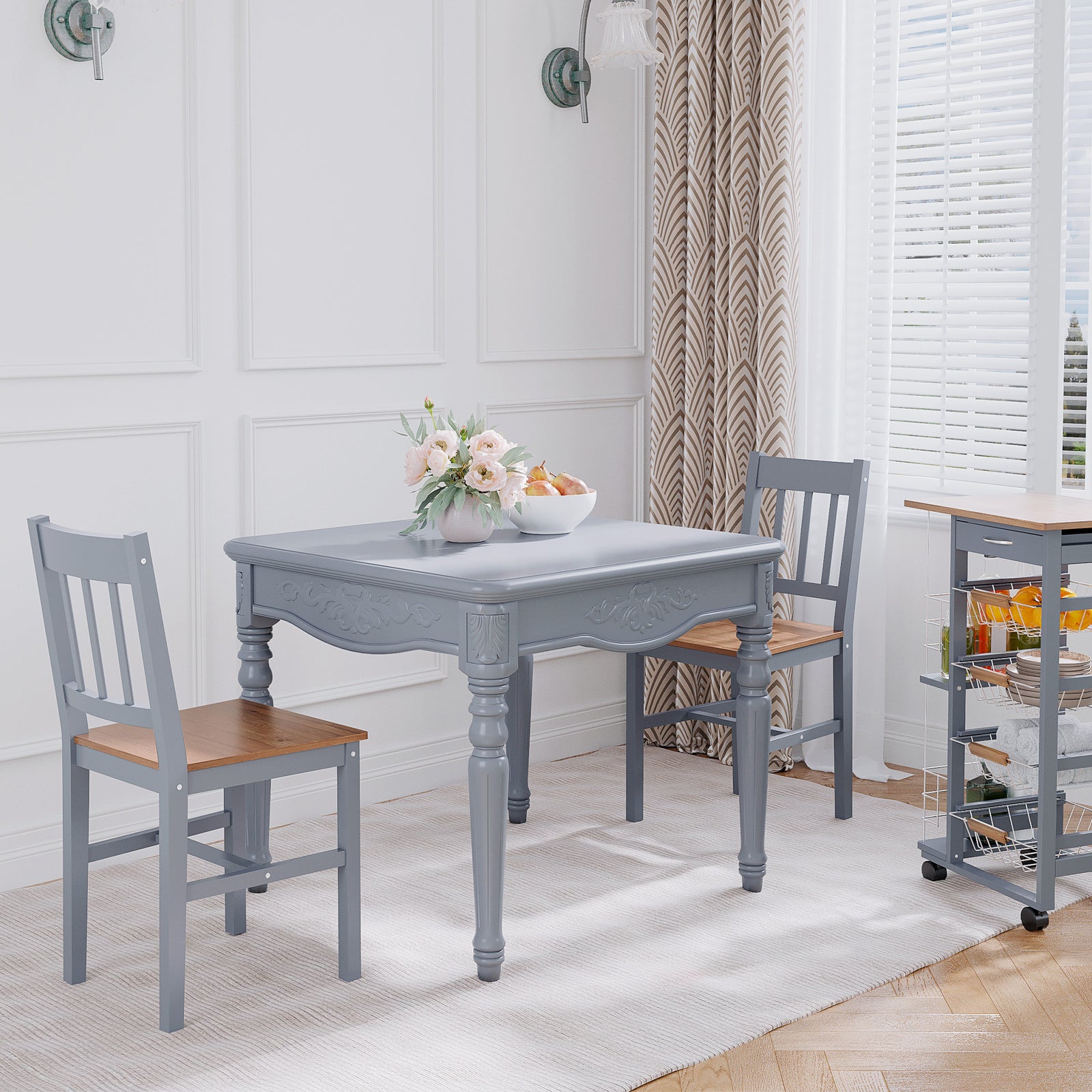 Pine Wood Dining Chairs Set Of 2 W/ Slat Back