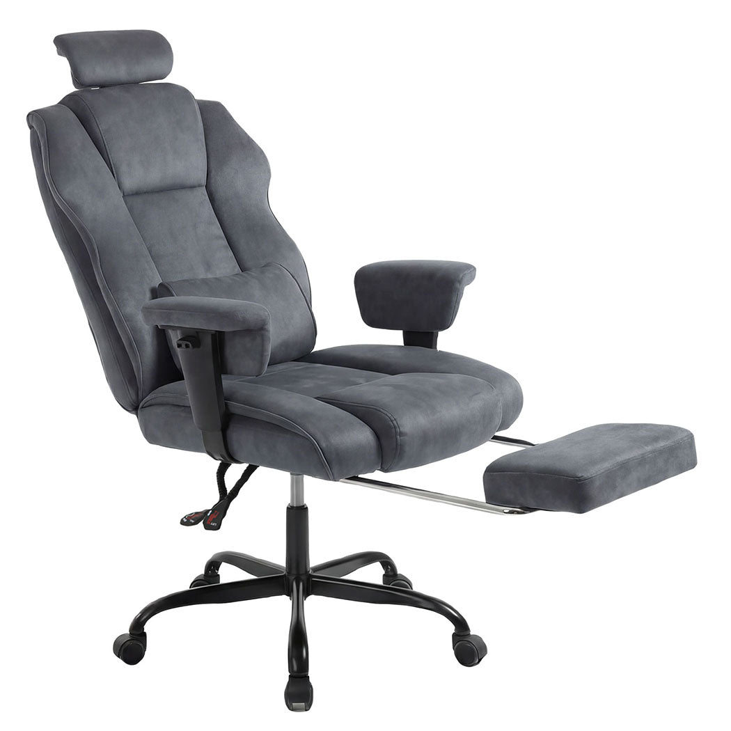 Ergonomic Office Chair Suede Fabric Wide Seat 155° Recline Footrest | Grey