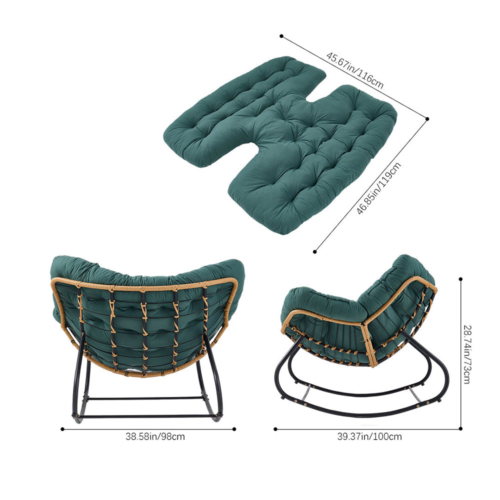 Elegant Rattan Rocking Chair With Cushioned Seat – Stylish And Comfortable Relaxation | Dark Green