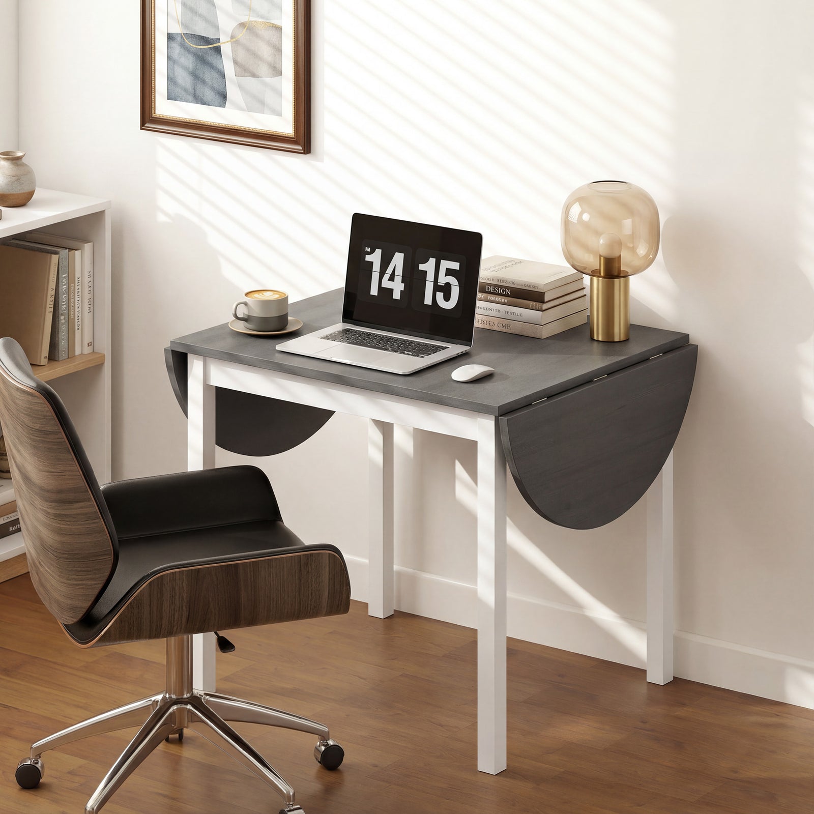 HOMCOM Foldable Dining Table, Solid Wood Drop Leaf Table, Grey