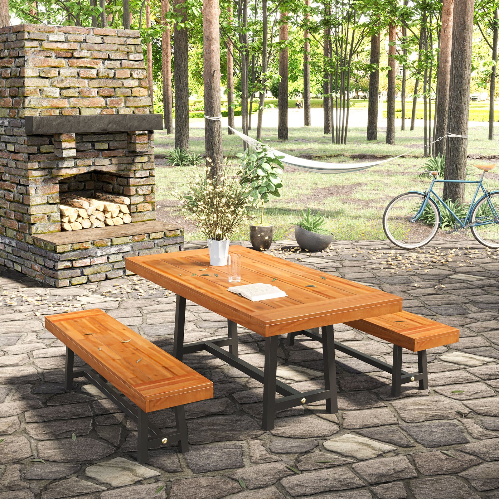 Garden 3 Pieces Acacia Wood Picnic Table And Benches