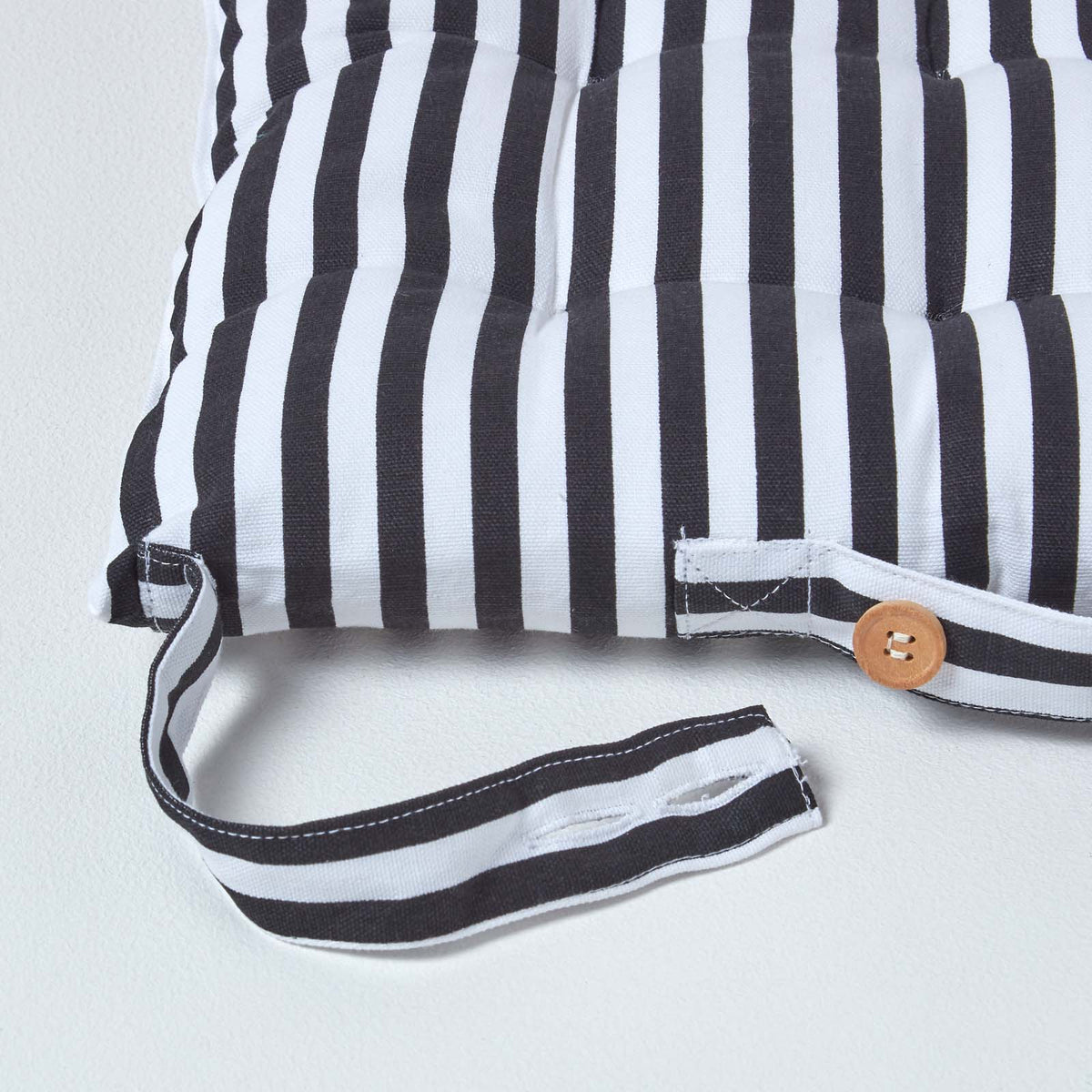 Striped Seat Pad With Straps 100% Cotton, 40 X 40 Cm | Set of 1 | Black & White