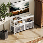 Tv Cabinet, Tv Console Unit With 2 Foldable Linen Drawers | White