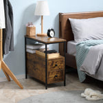 Slim Side Table End Table With 2 Drawers & Storage Shelf | Brown