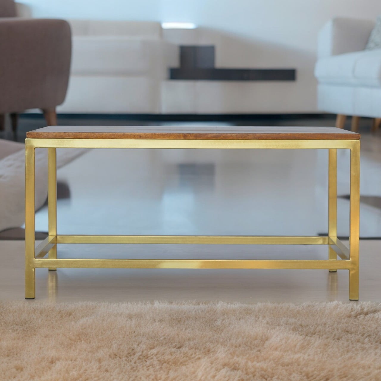 Solid Wood Rectangle Gold Coffee Table