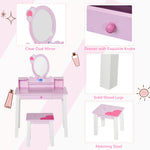 Kids Wooden Dressing Table With Stool Mirror Table And Desk Set Toys Pink