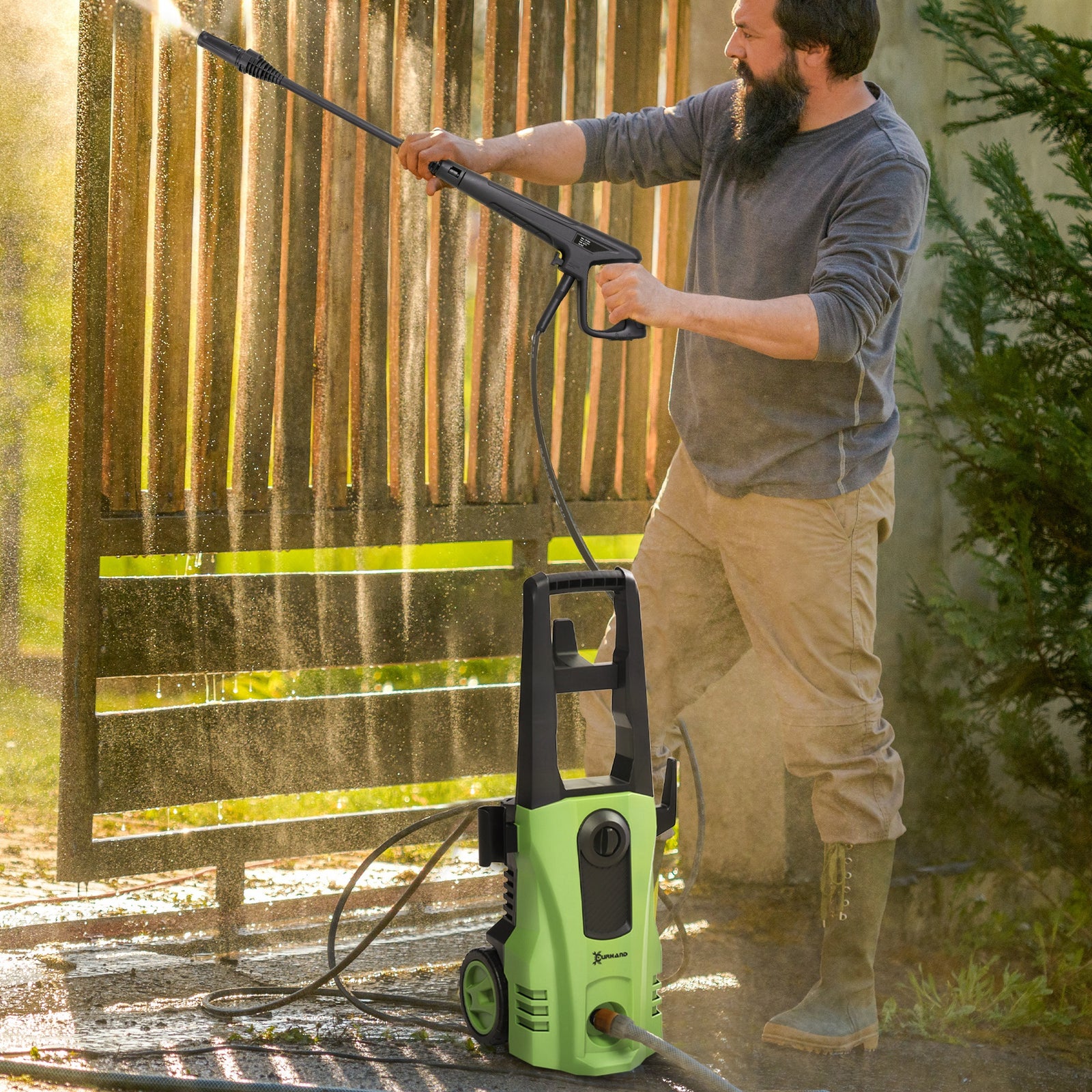 Garden 1800w Pressure Washer, 150 Bar, 6m Hose | Green