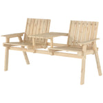 Wooden Garden Loveseat With Parasol Hole, Natural Wood Finish