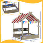 Sand Pit With Canopy, Blackboard, Toys, Sink, Seats, Flags For Kids | Grey