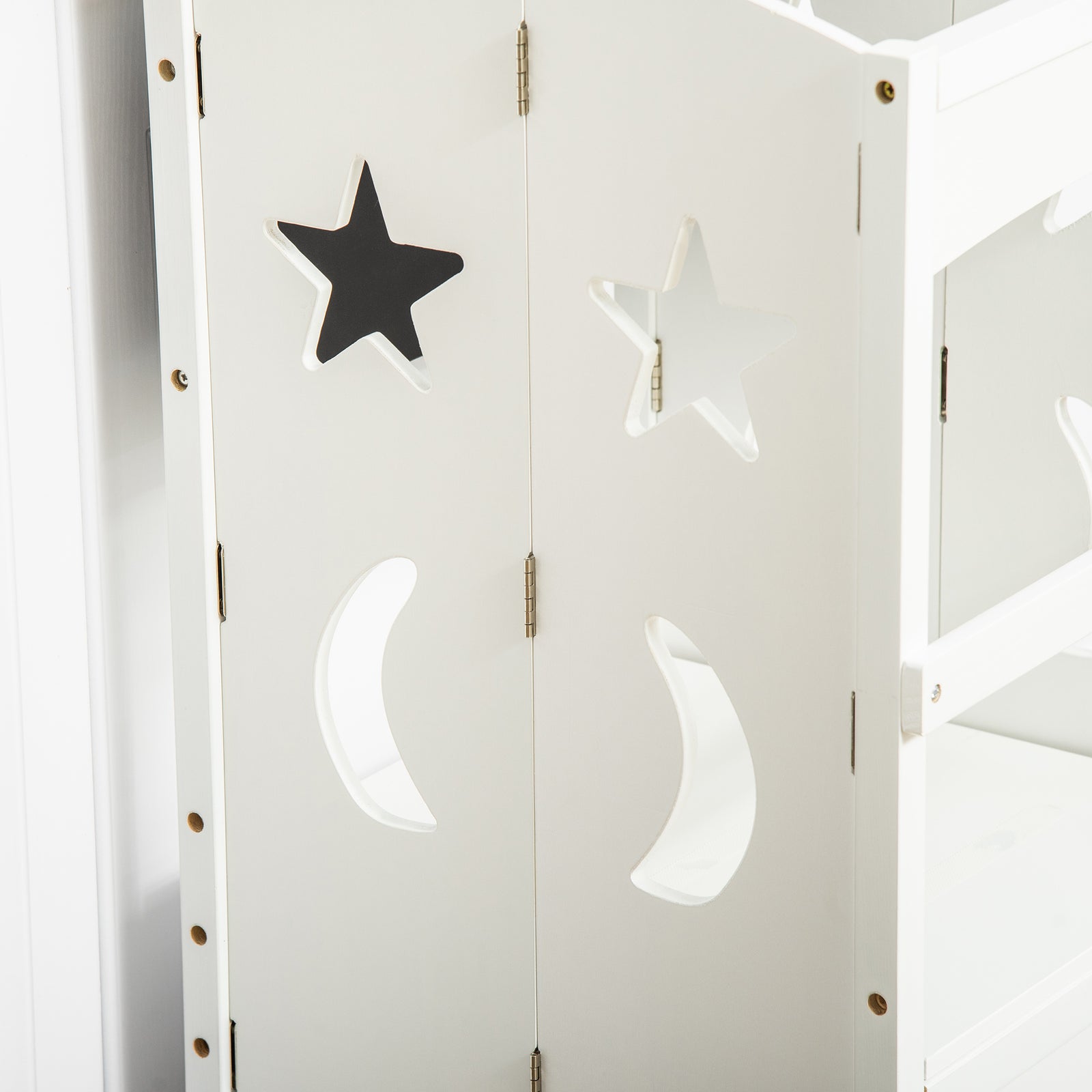 Kids Step Stool Toddler Kitchen Stool With Blackboard Lockable Handrail | White