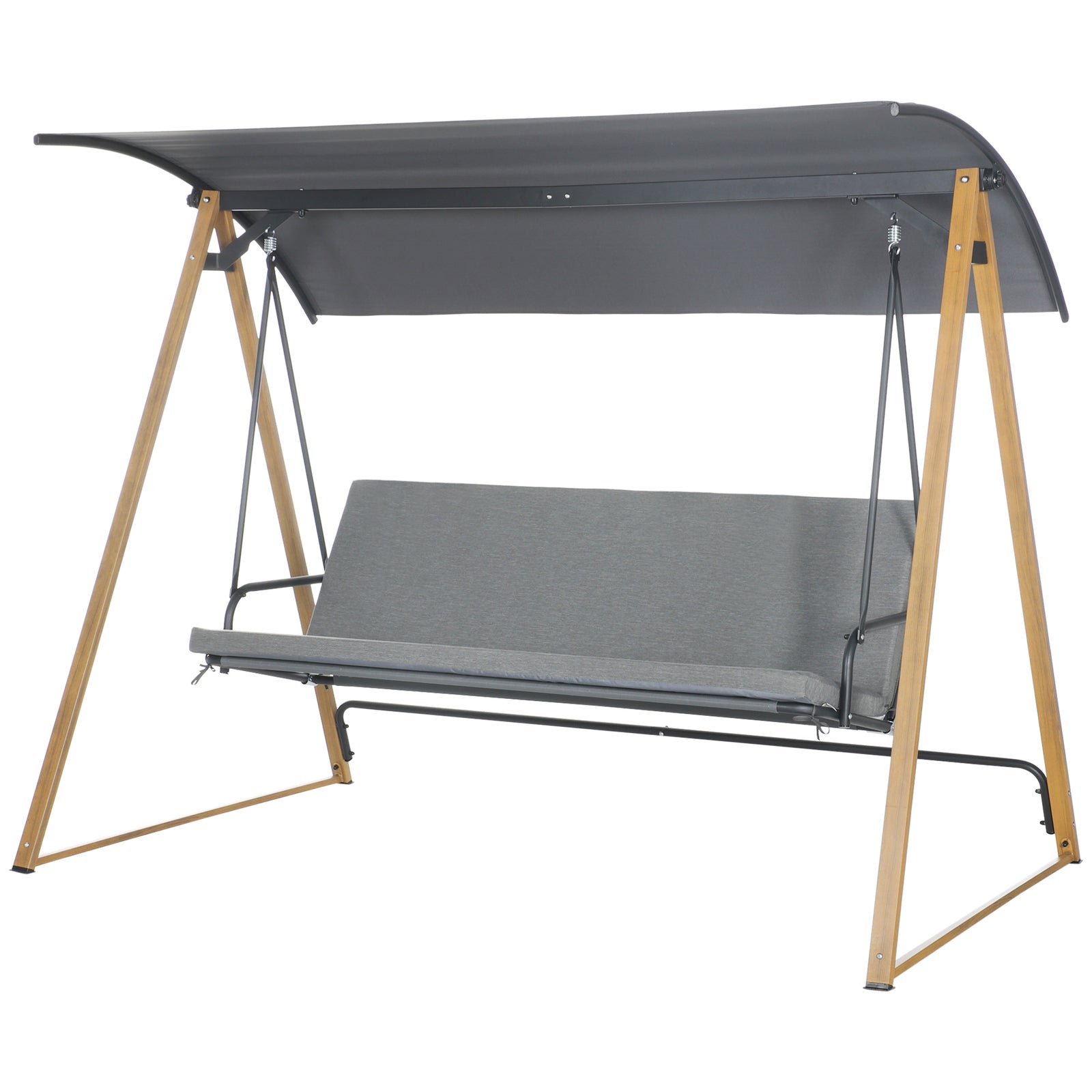 3 Seater Garden Swing Bench W/ Canopy And Cushioned Seat